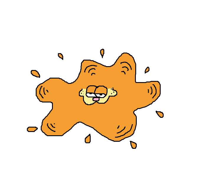 an orange splatter which garfield's face in the middle